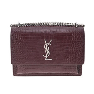 SAINT LAURENT Sunset Chain Shoulder Bag Burgundy Red Leather